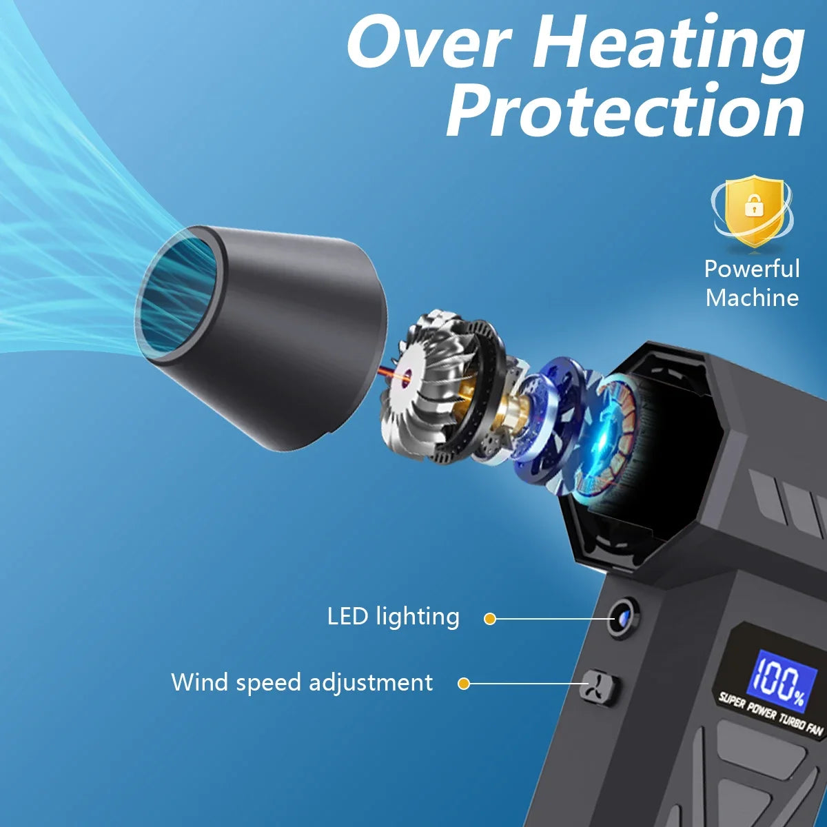 Turbo Air Jet with 4 Adjustable Gears, Running at 130000 RPM